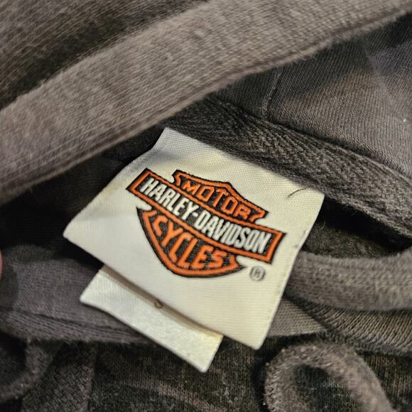 Harley Davidson Y2K Style Hoodie Mens S Gray Flames AOP Biker Tattoo RARE Style - Picture 6 of 9